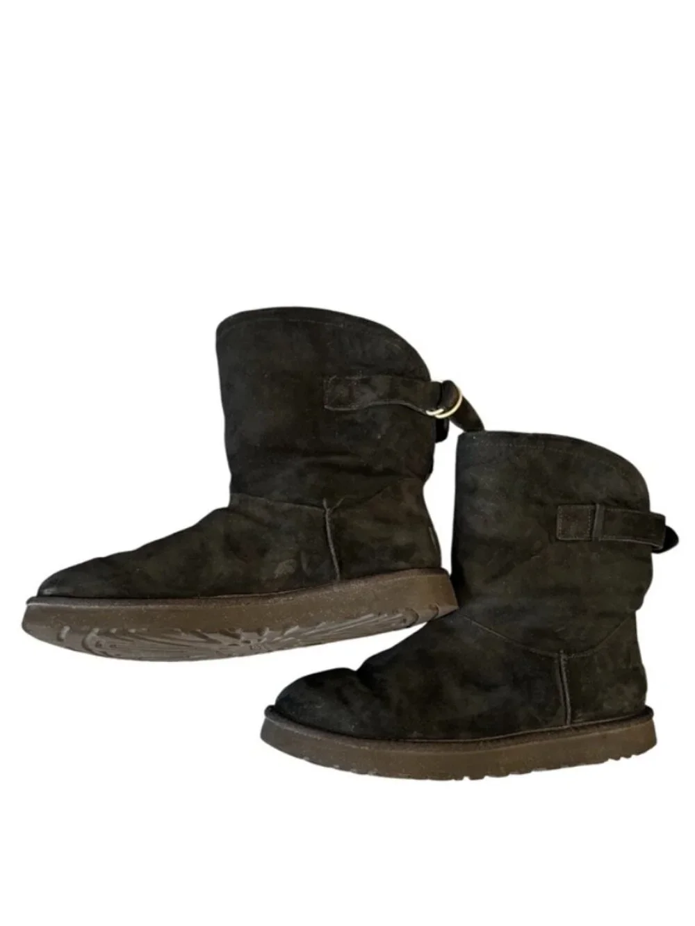 UGG Remora Boots Women's Size 10 Black Suede Shearling Buckle Winter Boots EUC